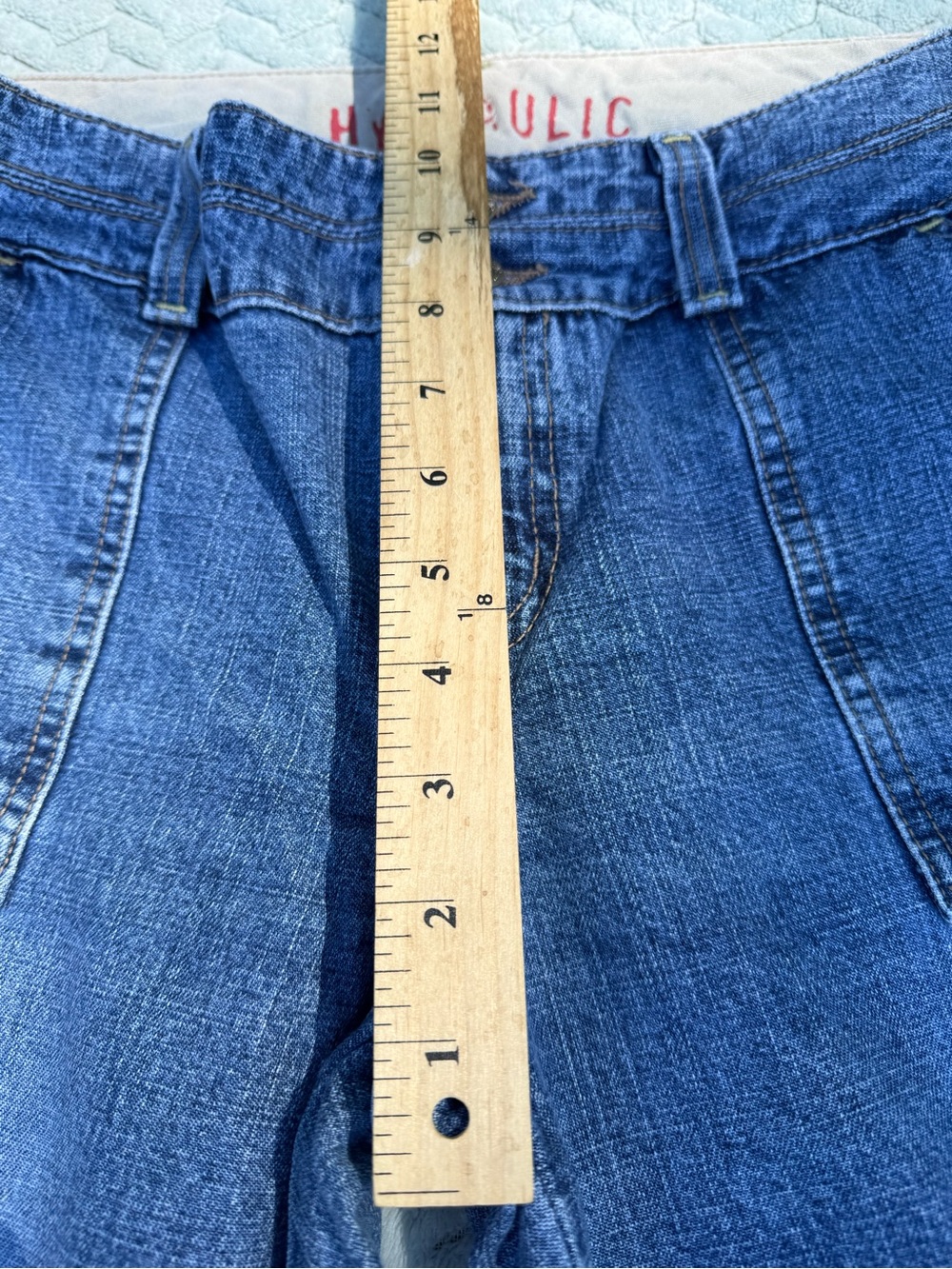Vintage Y2K Hydraulic Jeans 100% Cotton Rigid Denim Blue Size 10 Wide Flare - Picture 9 of 14
